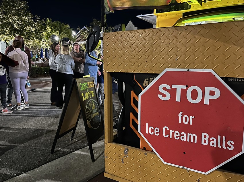 The stop sign on this school bus is used for ice cream only.