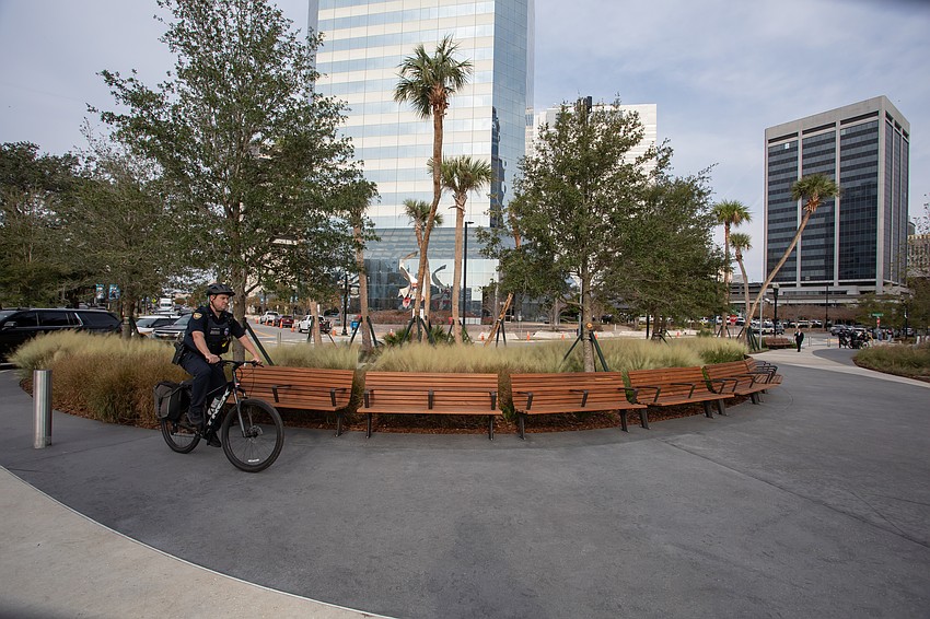 Riverfront Plaza park is in Downtown Jacksonville along the St. Johns River.
