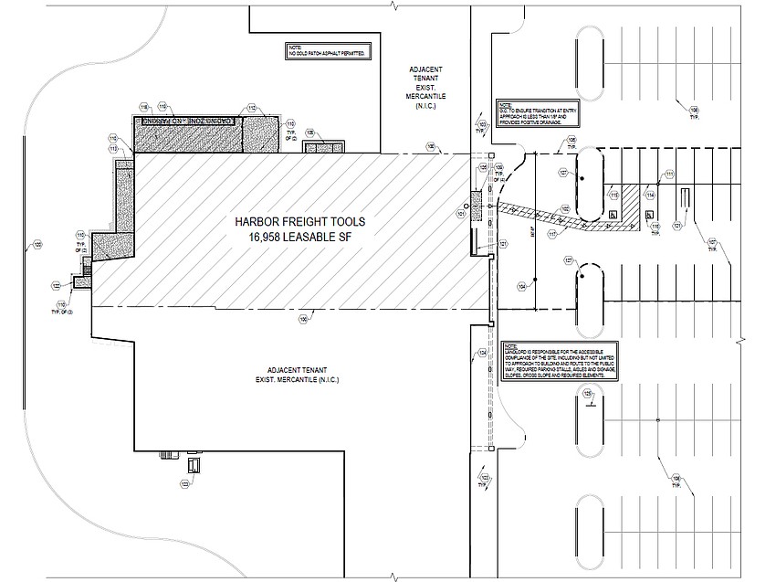 The site plan for Harbor Freight planned Pablo Station in a portion of where Food Lion and then Big Lots operated at 14333 Beach Blvd.
