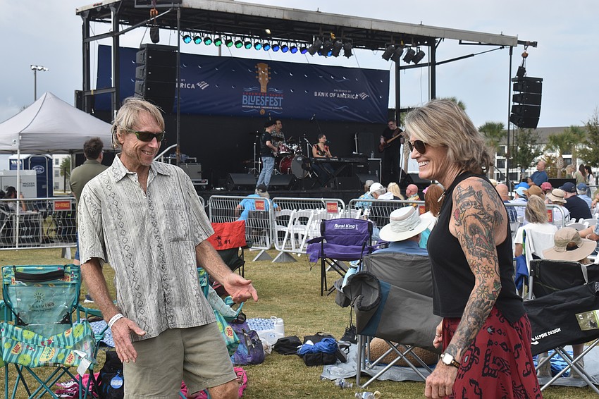 Tampa's Paul Obyrne and Lakeland's Erin Healey dance along to the music of Eden Brent at the Lakewood Ranch Blues Fest Dec. 6.