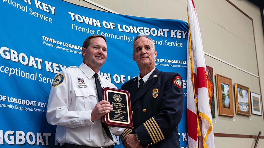 Firefighter paramedic Donald Franklin was described by Longboat Key Fire Chief Paul Dezzi as the “MacGyver of B-shift” and recognized as employee of the year at the 2025 LKFR awards ceremony.
