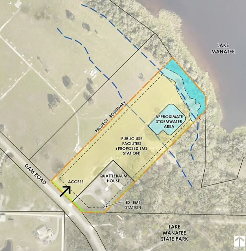 This map shows the current EMS station, along with the proposed location for a new station that commissioners did not support. This map shows the current EMS station, along with the proposed location for a new station that commissioners did not support.