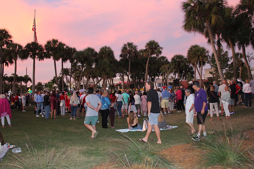 Attendees packed St. Armands Circle for the Christmas tree lighting, which took place inside the park for the first time this year.