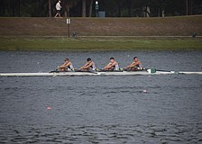 Four boys compete for Sarasota Scullers in the Plant High Winter Sprints on Dec. 6 at Nathan Benderson Park. The Scullers, founded in 1991, are hosting a fundraiser on Dec. 13 to build back from damages suffered during past hurricane seasons.