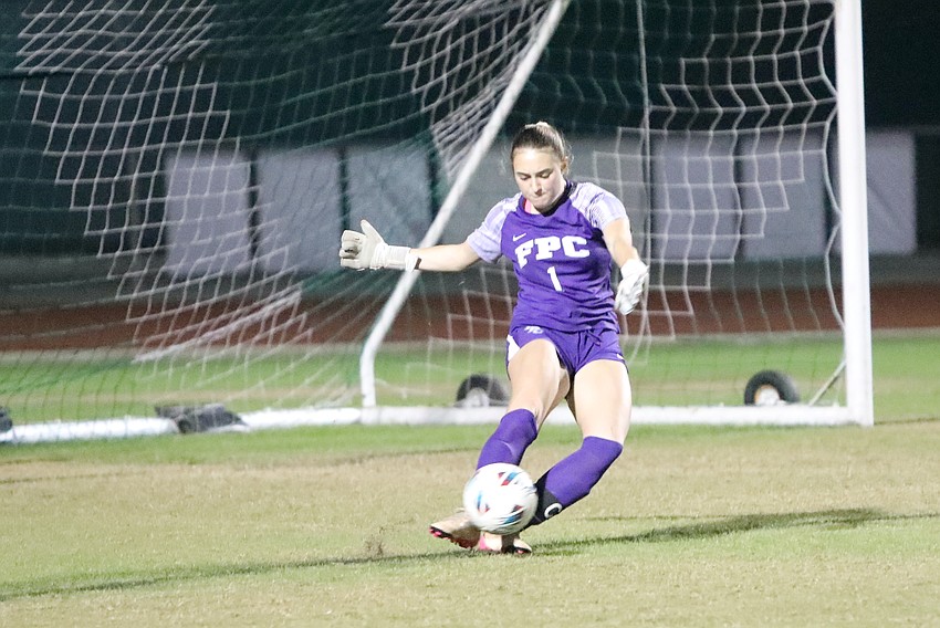 FPC goalkeeper Natalie Neal boots the ball out of the box in a game earlier this season. File photo by Brent Woronoff