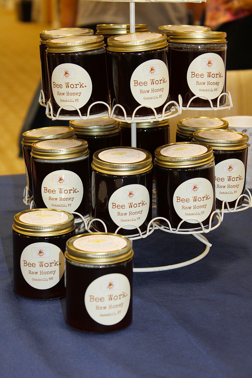 Market offerings at the Hanukkah open house included raw honey from Bee Work out of Catskill, New York.