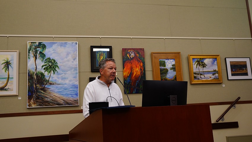 Unicorp National Development President and St. Regis developer Chuck Whittall was at the Dec. 8 Longboat Key Town Commission where Commission voted 4-3 to instruct staff to draft an ordinance to the sign code regarding the arch installed on a groin at St. Regis.