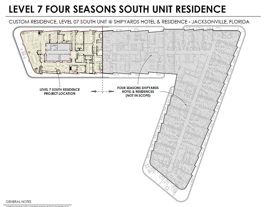 A penthouse at the Four Seasons Hotel and Residences in Downtown Jacksonville is being built-out at an estimated $3 million. A penthouse at the Four Seasons Hotel and Residences in Downtown Jacksonville is being built-out at an estimated $3 million.