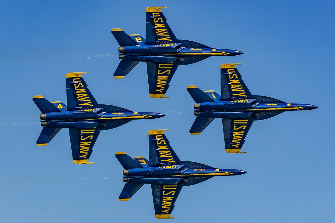 The Blue Angels Navy flight demonstration squadron started at Naval Air Station Jacksonville in 1946, flying in propeller-driven aircraft. Today, the team flies in supersonic F/A-18 Super Hornet jets.