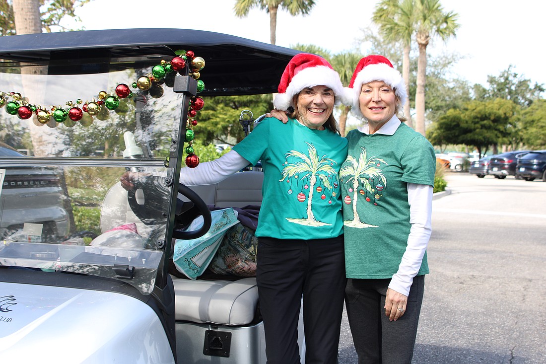 Beth Stewart and Christine Parseghian joined in the festive fun of the Frosty Frolic golf tournament on Dec. 9 at Harbourside Golf Course.