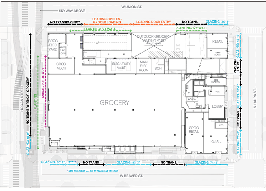 Downtown Investment Authority documents show the Publix floor plan at Hogan Street and West Beaver Street in Downtown Jacksonville. Downtown Investment Authority documents show the Publix floor plan at Hogan Street and West Beaver Street in Downtown Jacksonville.