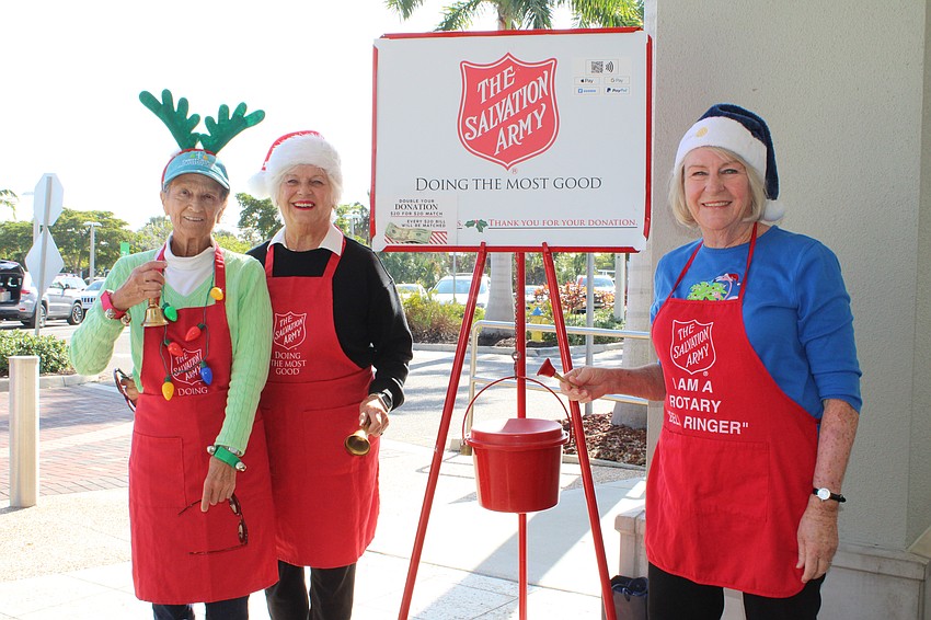 Sue Wertman, Linda Burke and Carol Erker contribute hours of bellringing to raise funds for The Salvation Army outside the Publix on Longboat Key, one of the highest-raising locations in Sarasota County. Wertman has been helping out since about 2013 with the Kiwanis Club of Longboat Key, which organizes the effort.