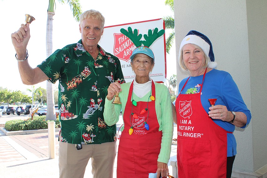 Chris Sachs, Sue Wertman and Carol Erker are all smiles ringing their bells for The Salvation Army outside the Publix on Longboat Key.