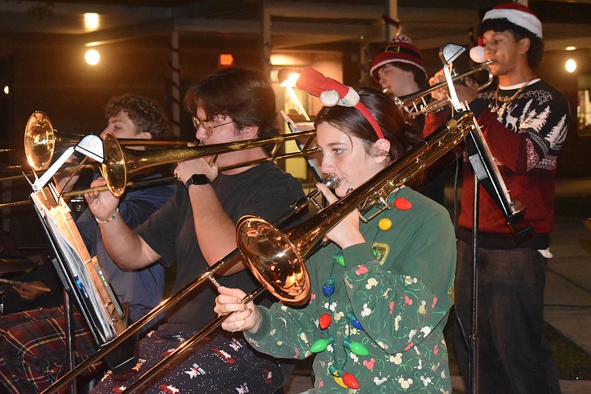Senior Paul Close and junior Allyson Abercrombie were among the group of students to play Christmas themed songs as part of the Braden River High Jazz Band.