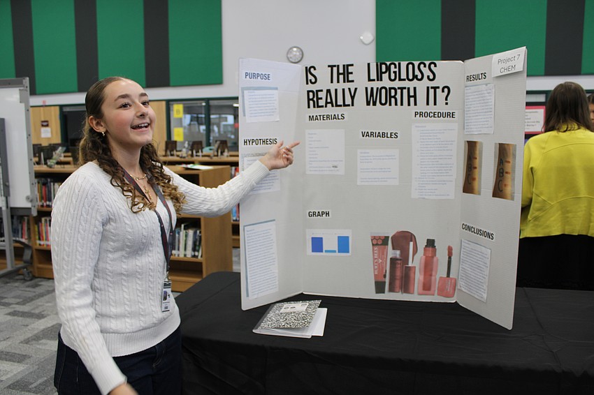 Wrenn Pevzner-Downer, a freshman, studied the level of microplastics in lip products.