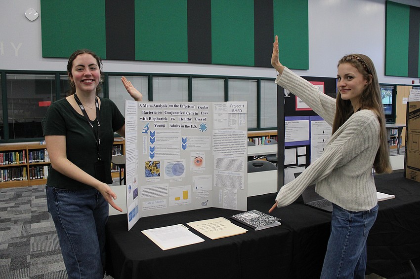 Sophia Finnegan and Faith Finnegan, two of three triplets, did a project on blepharitis, a common and chronic inflammation of the eyelids, after Sophia began to experience it herself.