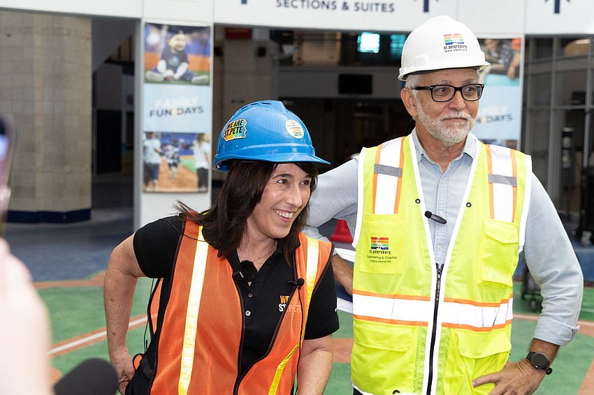 Beth Herendeen, managing director in city development for St. Petersburg, and Raul Quintana, St. Petersburg city architect, at Tropicana Field in December. Beth Herendeen, managing director in city development for St. Petersburg, and Raul Quintana, St. Petersburg city architect, at Tropicana Field in December.