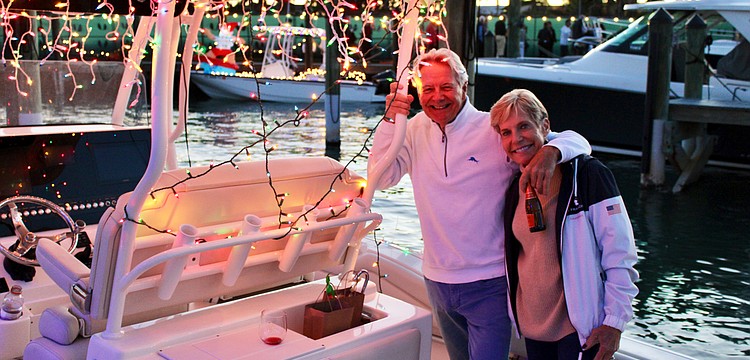 Gary and Linda Condon of Bird Key decorated their boat to contribute to the beauty of this year's Blessing and Lighting of the Fleet on Dec. 11.
