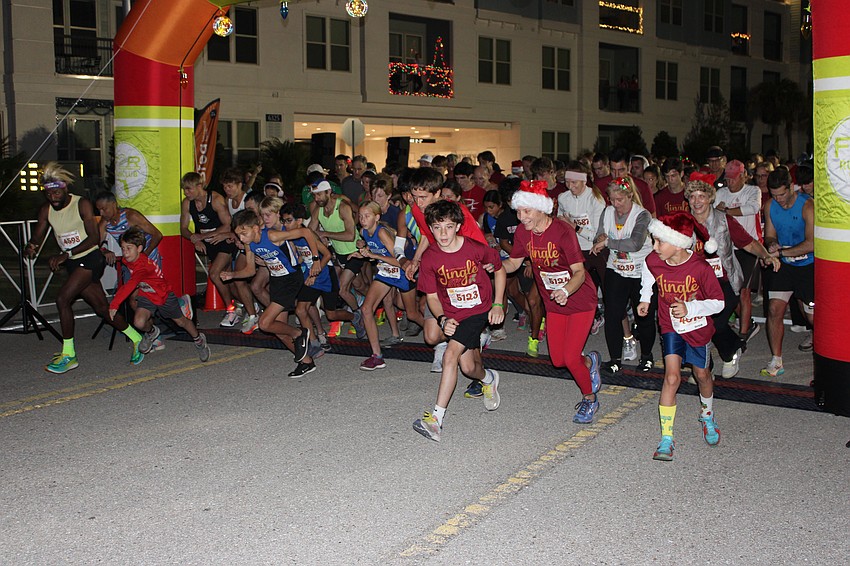 The runners take their first strides in the Jingle 5K on Dec. 12 in Lakewood Ranch.