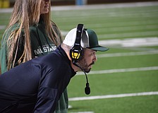 Lakewood Ranch High football coach Scott Paravicini looks on during an Oct. 30 game against Bayshore. Per the FHSAA's tentative classifications, the Mustangs are bound for Class 6A-District 12 after finishing the 2025 season at 4-6 in 6A-11.