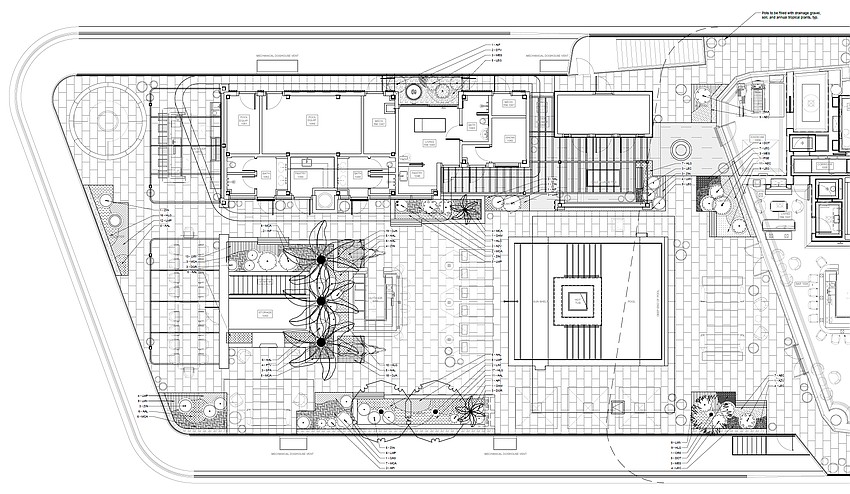 The outdoor area of the penthouse at the top of the Four Seasons Hotel and Private Residences. It has a hot tub and pool, outdoor grill, bar, equipment rooms, bathrooms and a living area. The outdoor area of the penthouse at the top of the Four Seasons Hotel and Private Residences. It has a hot tub and pool, outdoor grill, bar, equipment rooms, bathrooms and a living area.