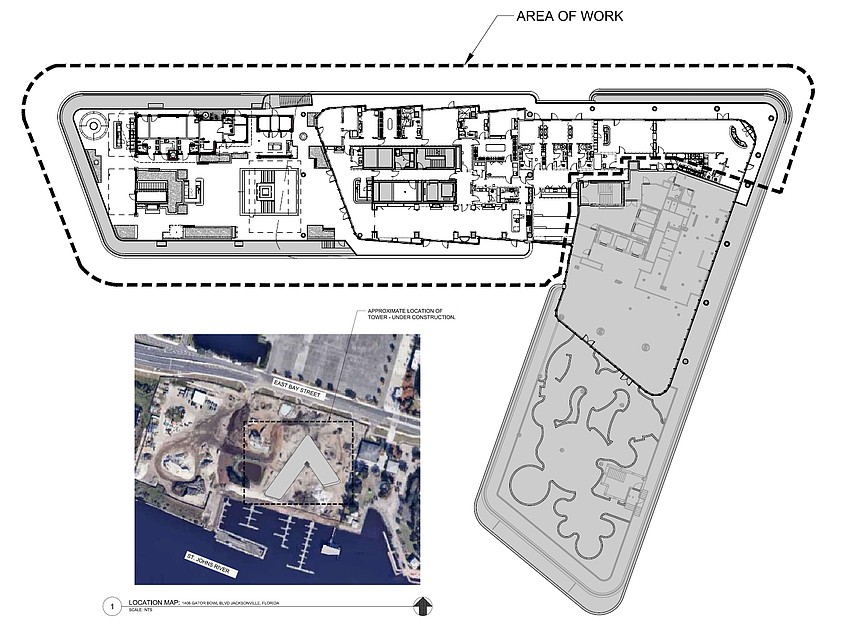 The layout of the penthouse at the top of the Four Seasons Hotel and Private Residences. The penthouse has three sections, an outdoor area with a hot tub at left, a middle area with living, dining and bedrooms and the area at the right with a living room, kitchen and a bar. The layout of the penthouse at the top of the Four Seasons Hotel and Private Residences. The penthouse has three sections, an outdoor area with a hot tub at left, a middle area with living, dining and bedrooms and the area at the right with a living room, kitchen and a bar.