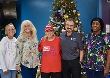 The Family Church caroling crew from left to right is Melody Johnson, Laurie Houston, Nancy Pilato, Pastor Phil Derstine and Terrial Robinson.