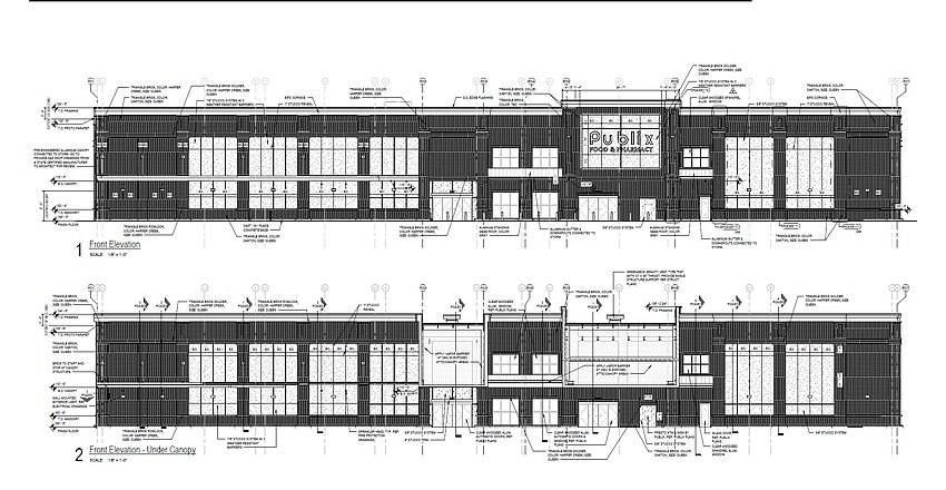 Elevation drawings of the 52,030-square-foot, two-story Publix supermarket planned in Seven Pines.