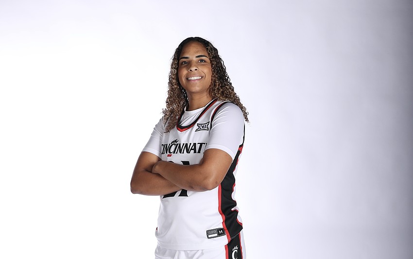 Kali Barrett poses for a photo. The freshman forward with Cincinnati women's basketball previously helped Cardinal Mooney to the 2025 FHSAA Class 3A state championship following the Cougars' four consecutive runner-up finishes.