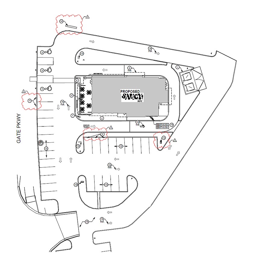 The site plan for the Saucy at 4816 Gate Parkway in the Town Center area. It is a former PDQ. The site plan for the Saucy at 4816 Gate Parkway in the Town Center area. It is a former PDQ.