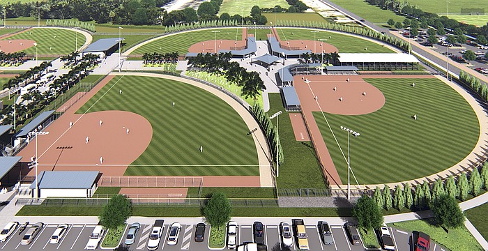 All games in the 2027 Sarasota College Softball Classic will be played on the championship field (lower left) at the new 17th Street Park Regional Sports Complex.