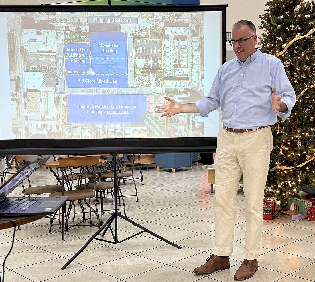Todd Mathes of Benderson Development explains the company's plans for reimagining of the former Sarasota County Administration Center site.