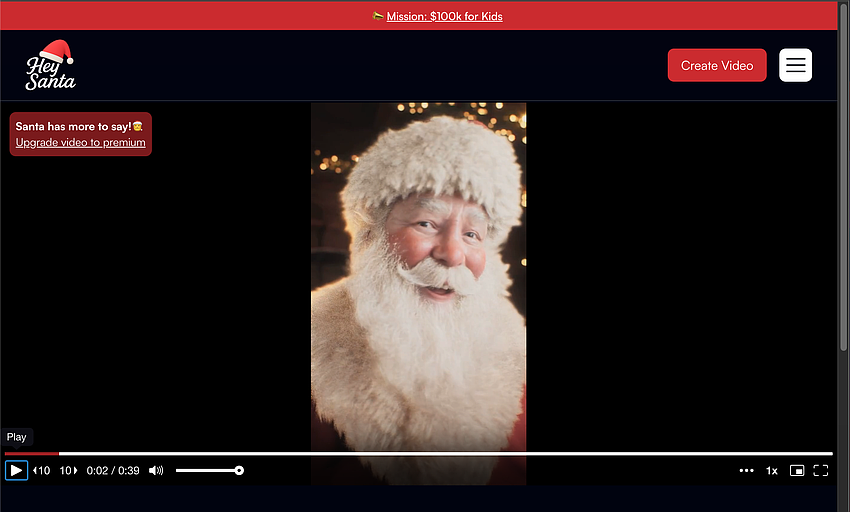 HeySanta.com lets users send personalized messages from an AI animated Santa Claus.
