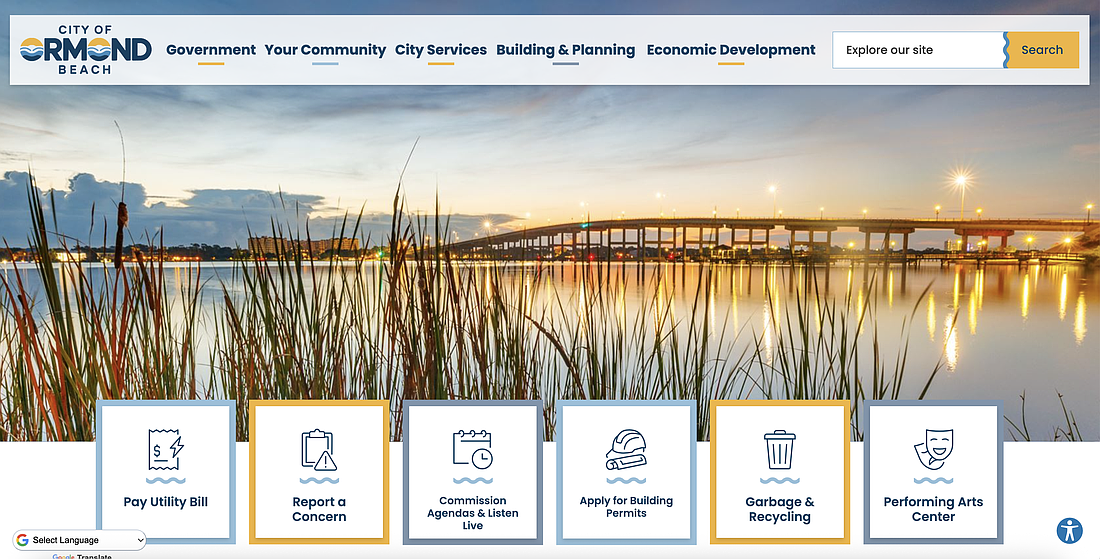 A look at the City of Ormond Beach's new website. Screenshot of ormondbeach.org