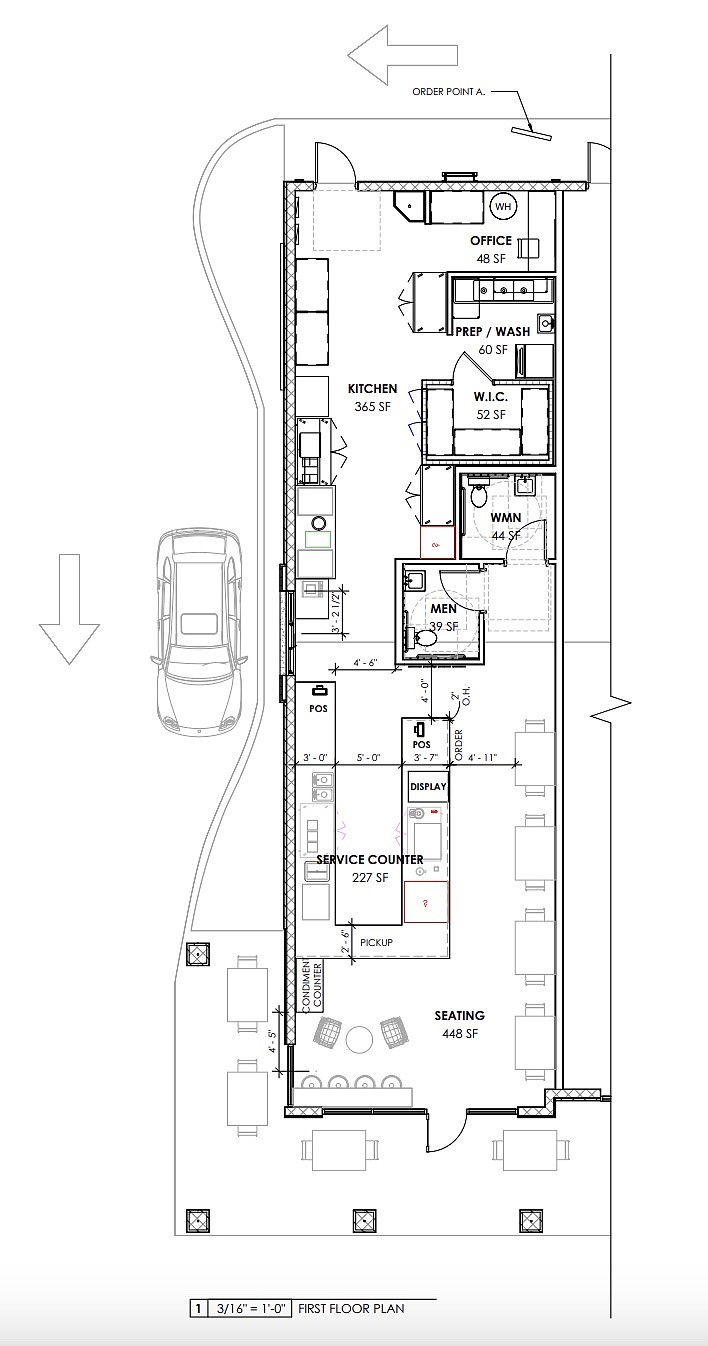 Plans for Ellianos Coffee at 3465 U.S. 1, Suite 101, in St. Augustine with indoor seating.