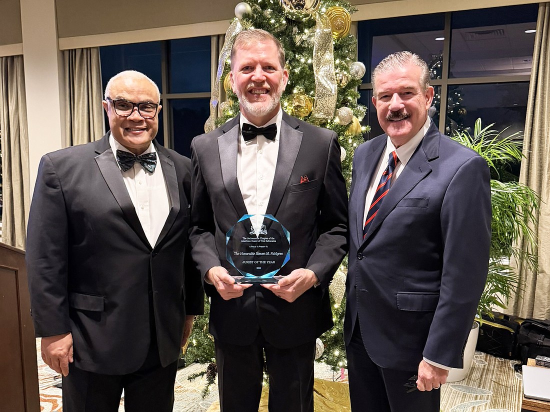 From left, 4th Circuit Judge Lester Bass; 2025 Jurist of the Year 4th Circuit Judge Steven Fahlgren; and 4th Circuit Chief Judge Lance Day.