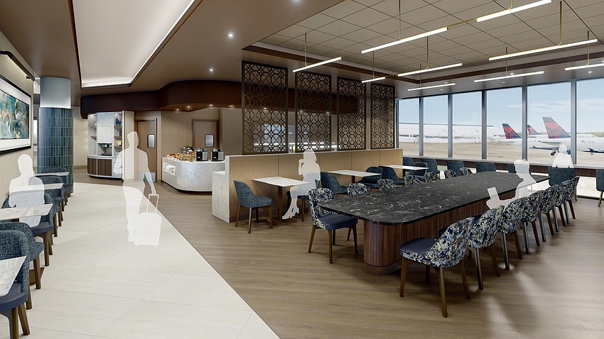 The cafe area of the new Delta Sky Club at Jacksonville International Airport.