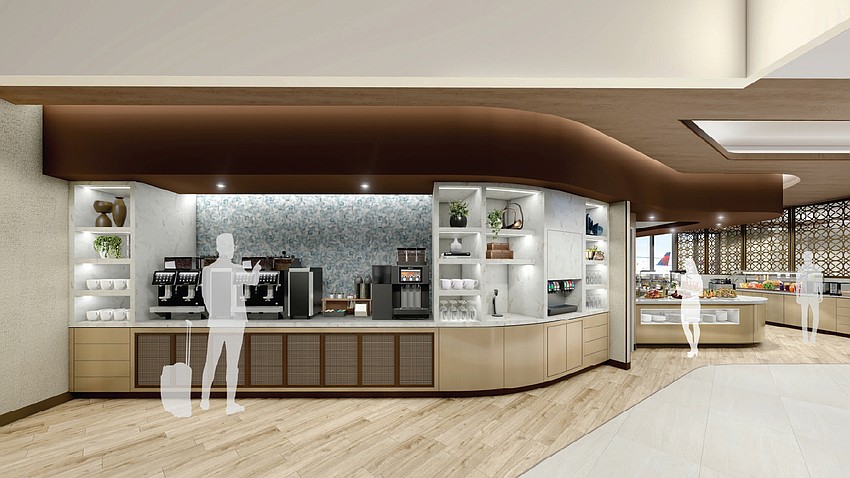 The food buffet area of the new Delta Sky Club at Jacksonville International Airport.