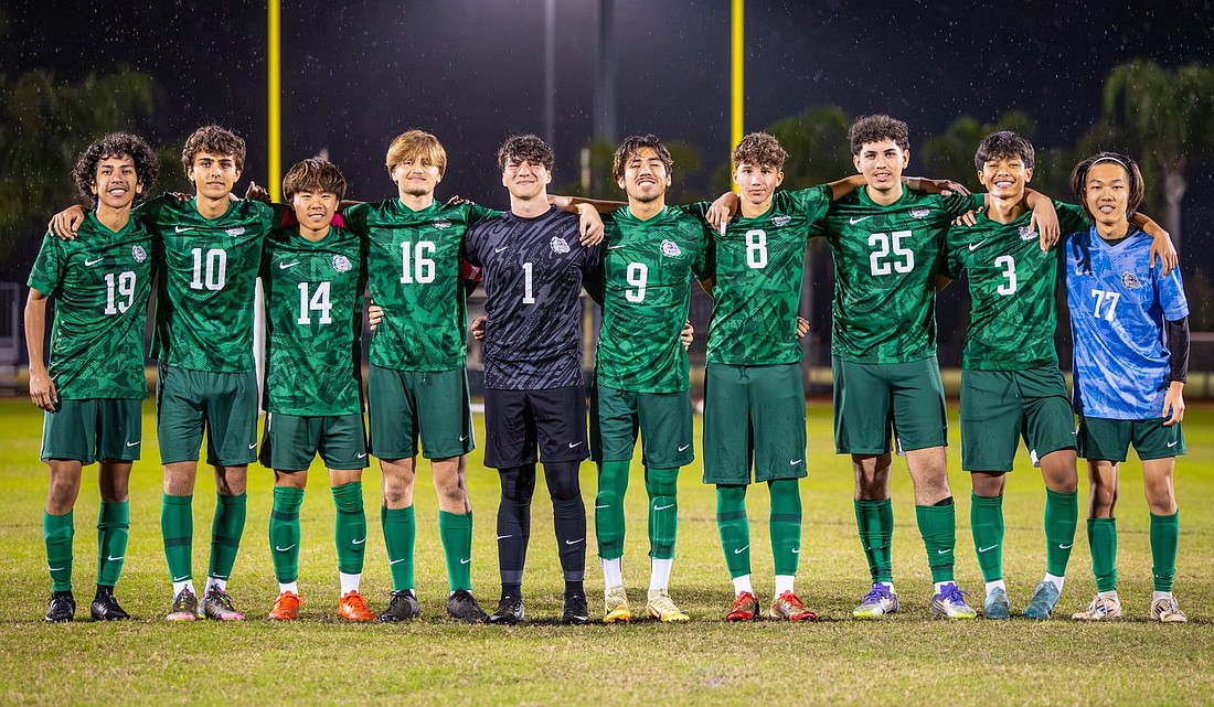 FPC's boys soccer team celebrated Senior Night on Dec. 18. From left, Manuel Beltran, Rami Amiri, Lawrence Tsai, Spencer Zogg, Teagan Paulo, River Rodriguez, Androw La Rosa, Juan Cardenas, Daniel Vo and Seo Mochisuki. Courtesy photo