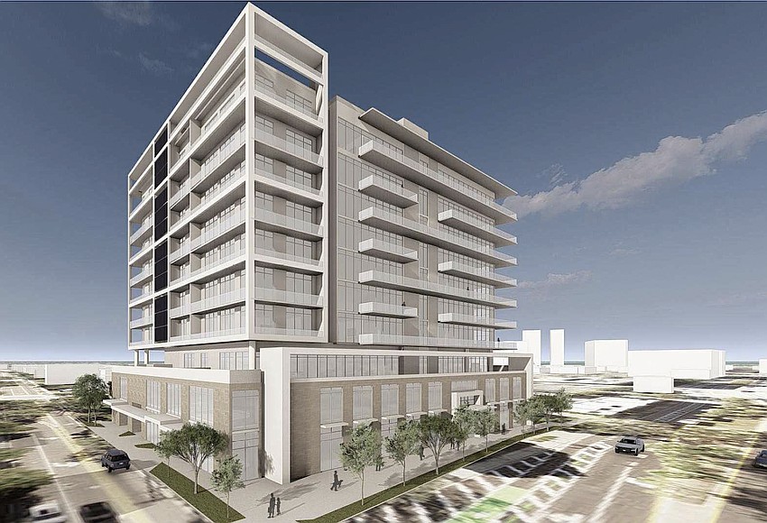 A rendering of a proposed condo building at the corner of Ringling Boulevard and Osprey Avenue.