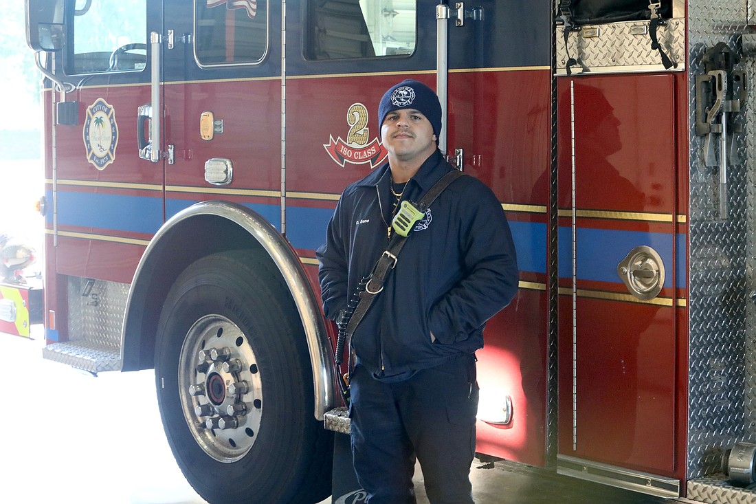 Driver Engineer Ozzie Sene was named 2025 Flagler Kiwanis Club Firefighter of the Year for the Palm Coast Fire Department. Photo by Brent Woronoff