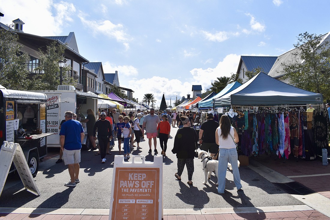 The first farmers market of 2026 at Waterside Place draws a large crowd.