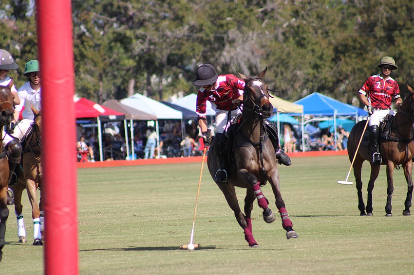 Southside Polo's Marcus Onetto takes a shot on goal during action Jan. 4 at the Sarasota Polo Club.