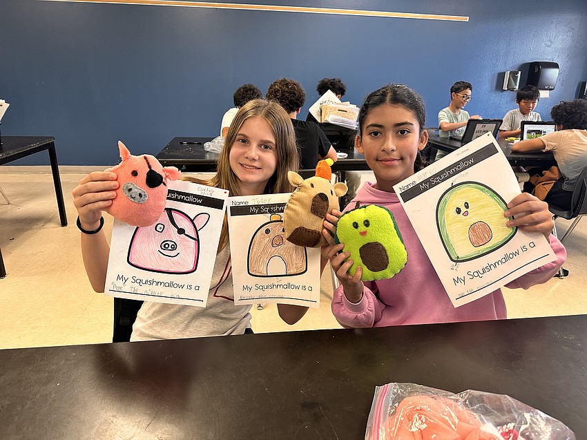 Mila Sobek and Veronica Zamora Carrasco showed off their completed Squishmallows. Mila Sobek and Veronica Zamora Carrasco showed off their completed Squishmallows.