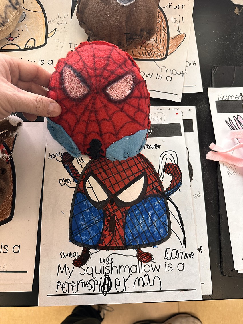 Keene's Crossing Elementary students came up with various creative designs for their Squishmallows, including this Spider-Man. Keene's Crossing Elementary students came up with various creative designs for their Squishmallows, including this Spider-Man.