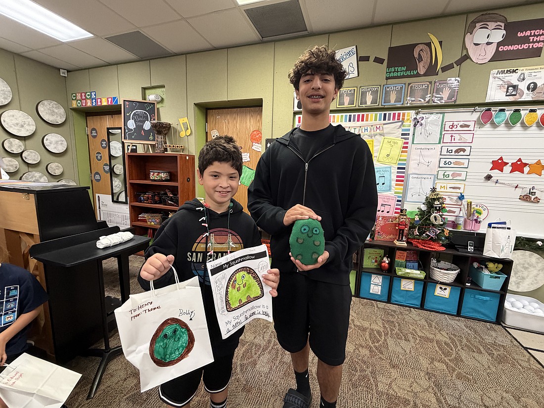 Keene’s Crossing Elementary third-grader Henry Rose was pleased with the Squishmallow Bridgewater Middle eighth-grader Thomas Velasquez made.