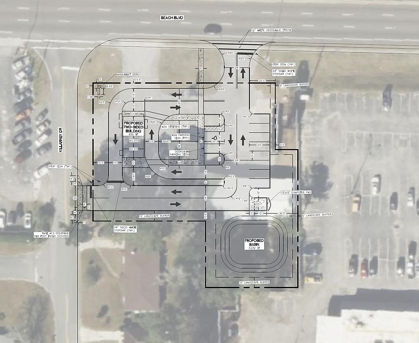 The site plan for Ellianos Coffee at 8700 Beach Blvd. in Jacksonville. The site plan for Ellianos Coffee at 8700 Beach Blvd. in Jacksonville.