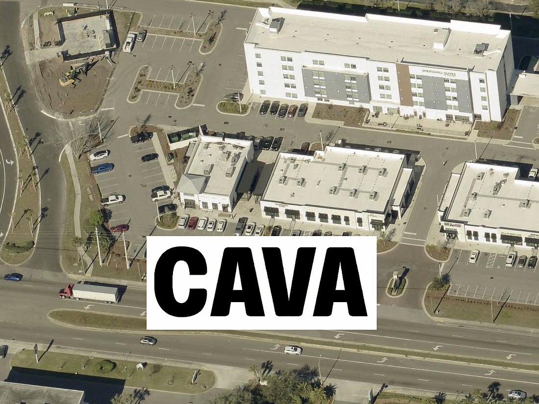 CAVA is planned at 9303 Baymeadows Road, Unit 101, in the space vacated by Burger Barn Grill east of Interstate 95. The strip shopping center is in front of the SpringHill Suites by Marriott Jacksonville Baymeadows.