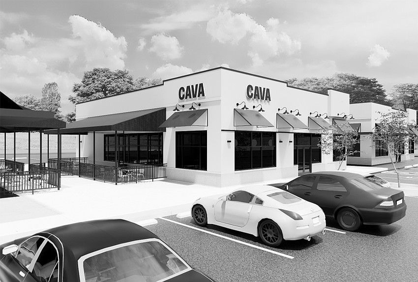 A rendering of the CAVA restaurant is planned at 9303 Baymeadows Road, Unit 101, in the space vacated by Burger Barn Grill east of Interstate 95.