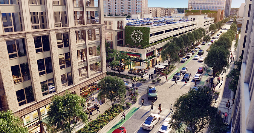 The renovated Gateway Jax Block N5 “lighthouse” parking garage at 721 N. Pearl St.